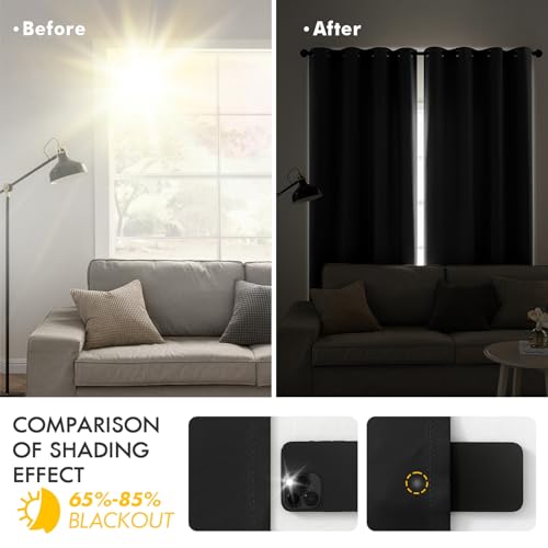 Image of MIULEE Black Blackout Bedroom Curtains Drapes 96 Inch Long 52 inchx96 inch | Grommet Top, Room Darkening Window Drapes, Privacy Protection, Thermal Insulated, Heat Blocking, Light Blocking