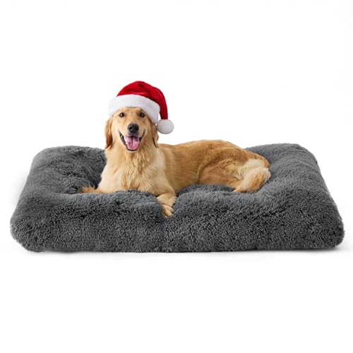 Bedsure Dog Crate Bed Extra Large - XL Fluffy Crate Mattress Washable with Anti Slip Bottom, Dog Anxiety Pillow Cushion for XLarge Pets, Dark Grey, 104x69cm