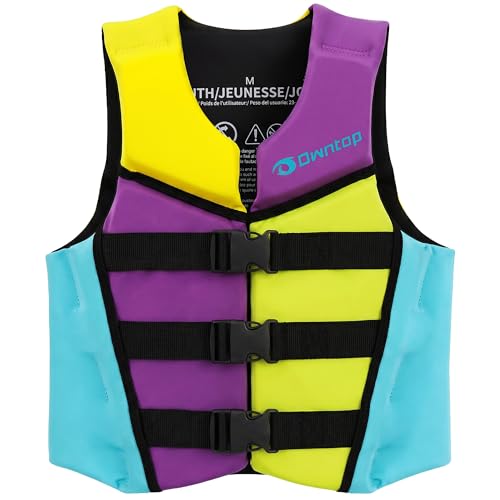 Owntop Schwimmweste für Jugendliche Kinder, Verstellbare Auftriebsweste mit Dreifach-Sicherheitsgurten, Leichte Schwimmhilfe für Kajak, Schwimmen, Angeln, Schnorchelweste (Lila,M)