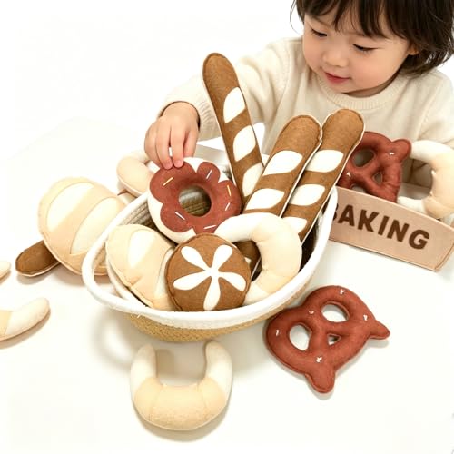 7-Piece Plush Bakery Play Set - Felt Bread Collection with Storage Box Pretend Food Toys for Kids