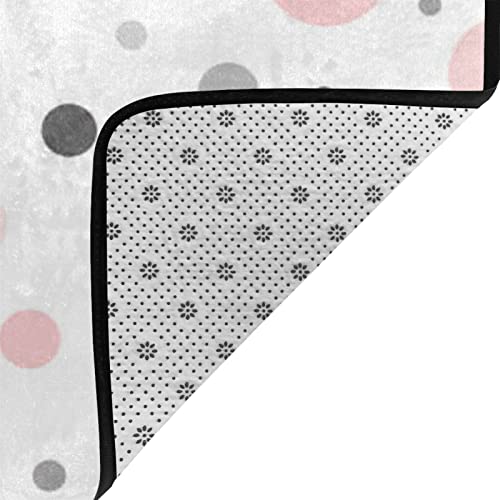 Pink Gray White Modern Polka Dot Pattern Printed Carpet Soft Non-Slip Flannel Floor Area Carpet Home Decor Rug For Bedroom Kitchen Living Room Office - 63 X 48'' #TOP2