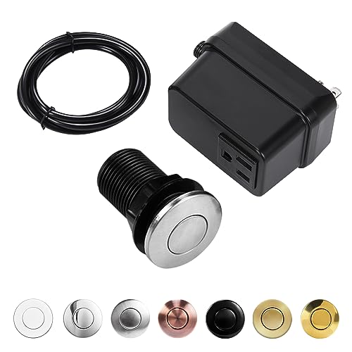 Product Image of the Garbage Disposal Switch, Cordless Air On Off Kit for Food Waste Disposer, Stainless Steel Brushed Nickel, SHORT 2.5' Sink Top Push Button by CLEESINK