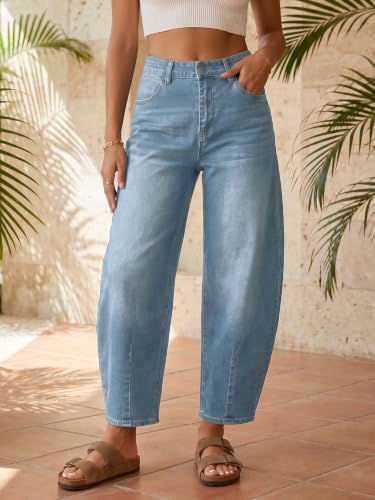 Image of Saodimallsu Womens Barrel Jeans Cropped High Waisted Baggy Wide Straight Leg Boyfriend Denim Pants for Casual Wear