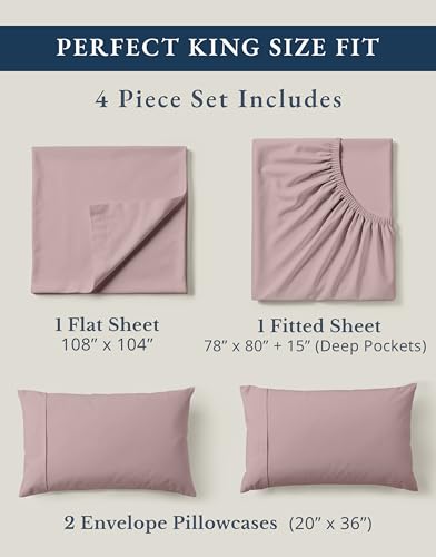 Image of LANE LINEN 100% Organic Cotton King Size Bed Sheets, Sustainably Produced Okeo Tex Certified Cotton Sheets King, Luxury Hotel Percale Soft & Comfy Comes in Variety of Colors -Lilac