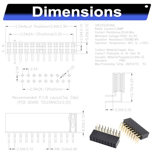 Kit Conector Pin Header 2.54mm 2 Filas 36 Pzas miniatura 5