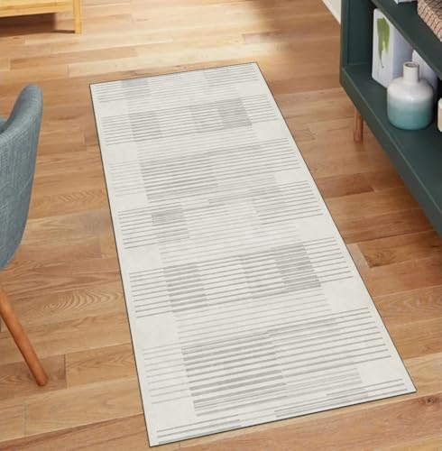Alfombra de pasillo 40x550 cm beige gris lavable abstracta 2