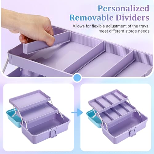 Image of BTSKY 3-Layer Plastic Dividing Storage Box Craft Organizer and Storage | Portable Handled Art Supply Organizer with Adjustable Spacers Multipurpose Home Utility Box for Medicine Sewing(Blue+Purple)