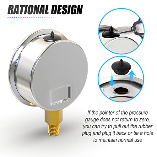 Image of MEANLIN MEASURE -30inHG~30Psi Stainless Steel 1 /8 inch NPT 2.5 inch FACE DIAL Vacuum Pressure Gauge, Lower Mount, with 1 /4 inch NPT and 3 /8 inch NPT Hex Bushing