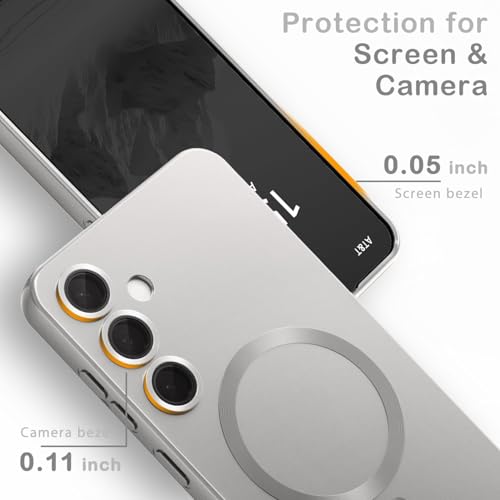 Image of DIZORO Samsung S25 Fe Case, Compatible with Mag Safe, Matte Luxury Metallic Luster Flexible TPU Wireless Charging Shockproof Case with Camera Protector Back Cover (Silver)