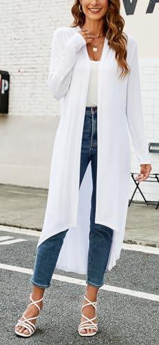 Image of Newchoice Womens Long Cardigan Summer Casual Draped Open Front Lightweight Long Sleeve Cardigan Duster with Pockets