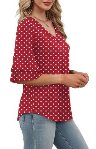 Image of OFEEFAN Spring Tops for Women Boho Shirts Fashion Clothing Cute 3 /4 Length Sleeve Blouses Dressy Casual Summer Outfits