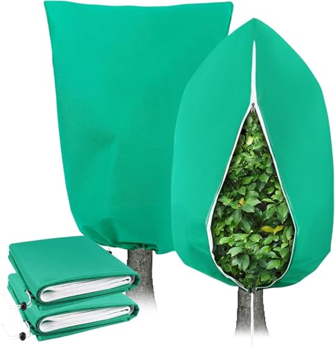 LATERN 2Pcs Plant Covers Freeze Protection, 80CM x 120CM Large Frost Covers Plant Freeze Protection Blankets with Zipper and Drawstring for Outdoor Winter Frost Cold Weather Shrubs Trees (Green)