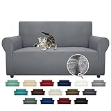 ZNSAYOTX Super Stretch Couch Cover Love Seat Sofa Covers for Living Room Dogs Pet Friendly Furniture Protector Spandex Loveseat Slipcovers with Anti Slip Foam Sticks (Light Grey, Loveseat)