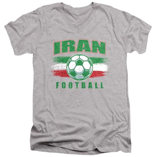 Popfunk Iran World Football Fan Flag Pride Soccer Ball Unisex Adult V-Neck T Shirt (Medium) Athletic Heather