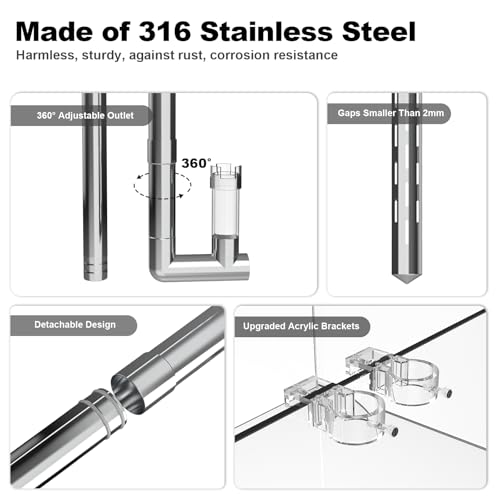 Image of FZONE Upgraded Aquarium Lily Pipe, Outlet with Surface Skimmer, Stainless Steel Inflow and Outflow Set for Freshwater Aquariums, 5 /8 inch ID (16 /22mm)