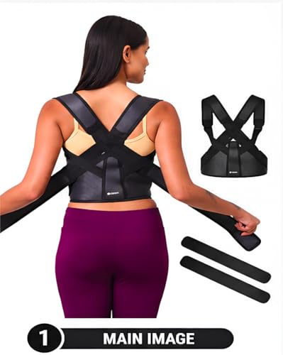 Image of ZEDAN Neoprene Posture Corrector Belt for Men & Women | Back & Shoulder Support | Spine Alignment & Body Posture Correction | Upper & Lower Back Pain Relief | Universal Size - Black