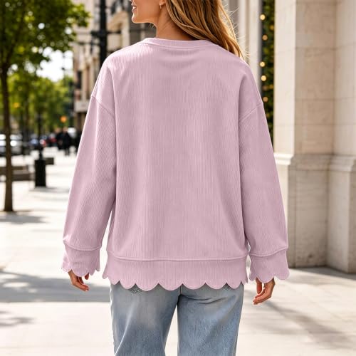 Womens Crewneck Sweatshirt Fall Corduroy Pullover Scalloped Sweatshirt - image 2