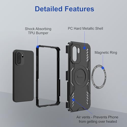 Image of amazon basics Back Case Cover for OnePlus 15R 5G | Magnetic Case with Built-in Metal Ring | Supports MagSafe Charger, Wallet & Car Mount | Shockproof Hybrid PC + TPU | Black