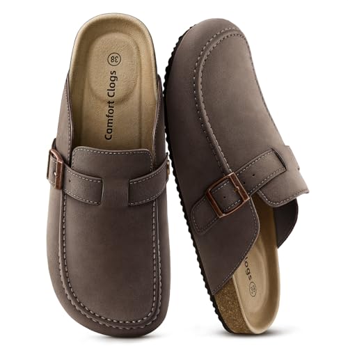 Image of BULLIANT Women Mule Clogs-Cushioned Cork Footbed-Arch Support-Fleece Lined