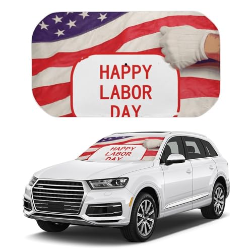 Car Windshield Sunshade Umbrella - Happy Labor Day Foldable Car Windshield Sun Shade Cover,Heat Insulation,Cooling