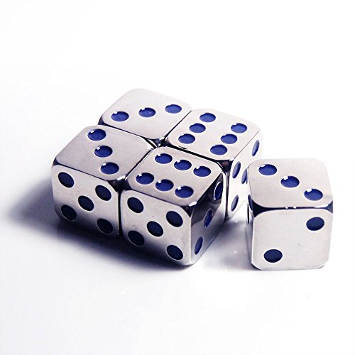 2Pcs D6 16Mm Metal Alloy Custom & Unique Dice - Highly Polished Premium Edition (Silver Body/Deep Blue Pips) #TOP1