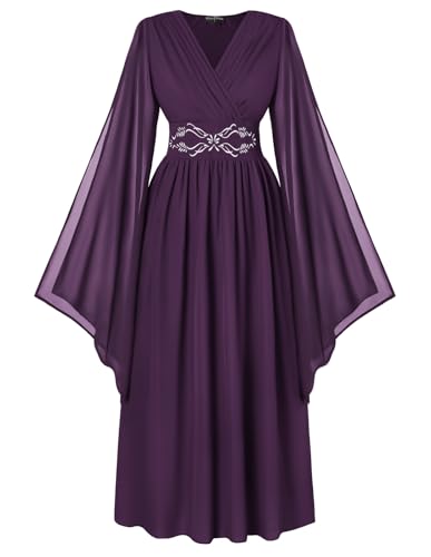 Scarlet Darkness Women Medieval Costume Bell Sleeve Renaissance Dresses Peasant Gothic Fairy Witch Dresses