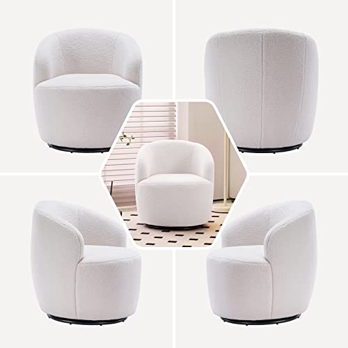 Yoodfo Swivel Barrel Chair, Modern Teddy Fabric Swivel Accent Armchair Comfy Round Club Chairs Sofa Arm Chair For Living Room Bedroom Reading Room Apartment Hotel Office Nursery Lounge,Lvory #TOP5