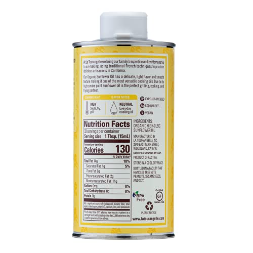 La Tourangelle, Organic High Oleic Sunflower Oil, Neutral Oil For Medium To High Heat Cooking And Skin Care, Non Gmo, Pesticide And Chemical Free, 16.9 Fl Oz #TOP1