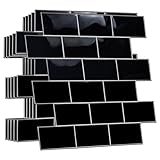 WALPLUS Upgraded Backsplash Tile Peel and Stick for Kitchen Wall Stick On Backsplash Tile for Bathroom Adhesive Glossy Heat Resistant Sticky Backsplash for Kitchen 11.8' x 11.8' Black 12 Sheets