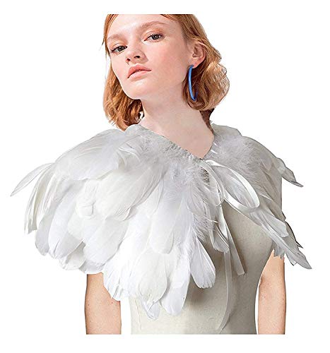L'VOW Fashion Feather Cape Stole Black White Beige Shawl Iridescent4