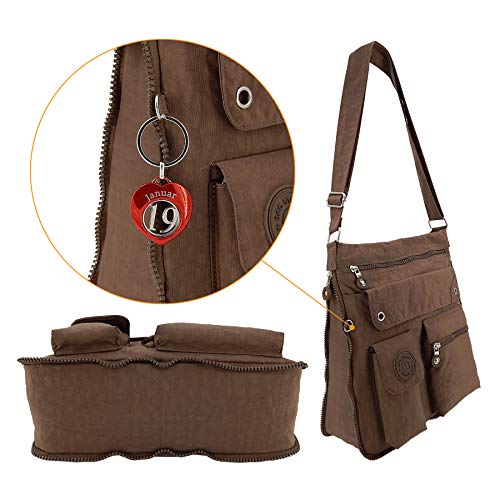 ekavale - leichte Damen-Umhängetasche - Praktische Crossbody-Handtasche - mit vielen fächern - Schultertasche wasserabweisende Damentasche (Braun)
