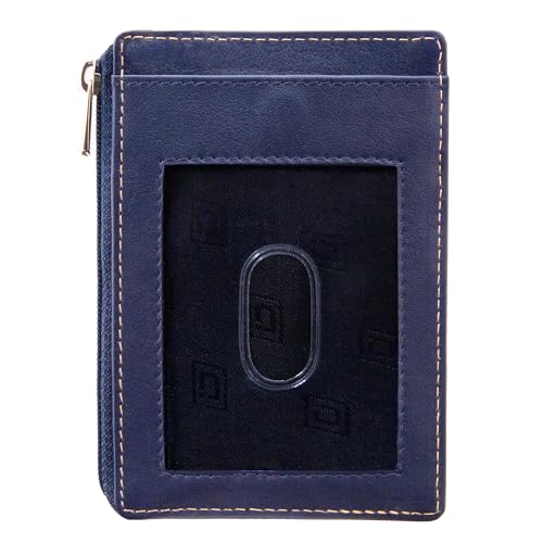 Image of ID Stronghold RFID Blocking Front Pocket Wallet - Slim Minimalist Genuine Leather Wallet with Zipper Coin Pocket (Blue)