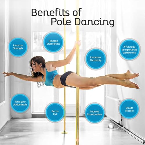 Barre de pole dance rotative et fixe - Hauteur réglable sans perçage pour débutant - 3