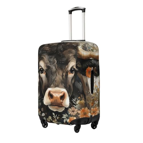 Cow Cute Farm Animal Rustic Flowers Funny Elastic Travel Luggage Cover Travel Suitcase Cover for Trunk Case 19''-32'' Luggage Protective Cover2