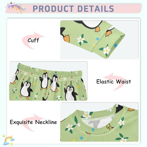 Pajama Sets Long Sleeve Party Penguins on Green Soft Comfy Sleepwear 2 Piece PJS 3-8T4