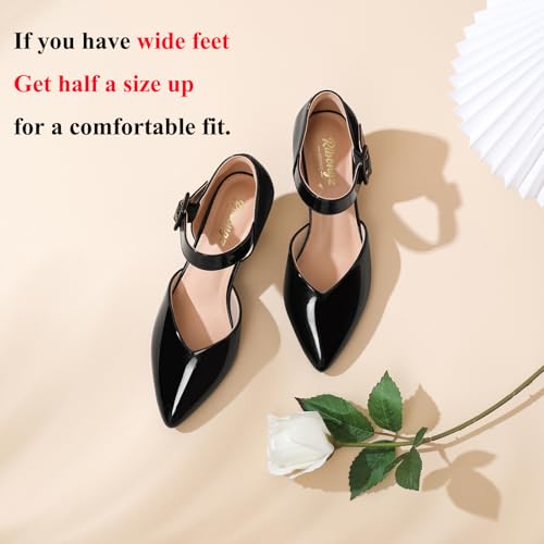 Image of RIBONGZ Comfortable Kitten Heels for Women Pointed Closed Toe Ankle Strap Buckle Heels Slip on Low Heel Church Pumps Wedding Bridal Party Dressy Shoes