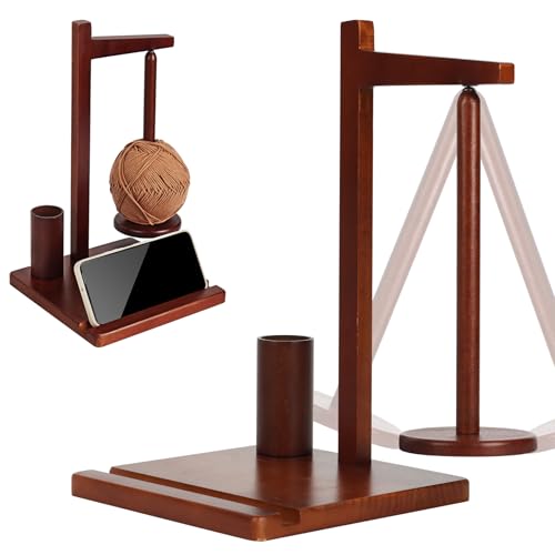 Image of Kytree Magnetic Yarn Holder for Crocheting, Wooden Yarn Spinner Rotating Pendulum Yarn Ball Dispenser Stand with Phone Stand Gifts for Knitting Crocheting Lovers