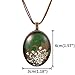 FM FM42 Double Real Four Leaf Clover & White Queen Anne's Lace Dried Flowers Oval Pendant Necklace