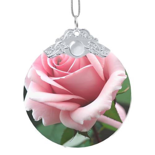 ETASUIOL Colgante de cristal de Navidad con estampado de rosas, elegante colgante redondo de cristal con cadena para vacaciones y cumpleaños, talla única