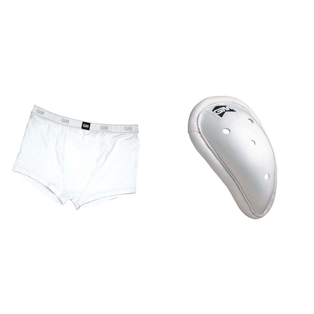 Gunn & MooreGM Cricket Boxer Short, Special Blend Stretch Cotton With Elastic Waist & GM Cricket Anatomically Shaped Abdo Abdominal Guard/Box, Hard Cup For Maximum