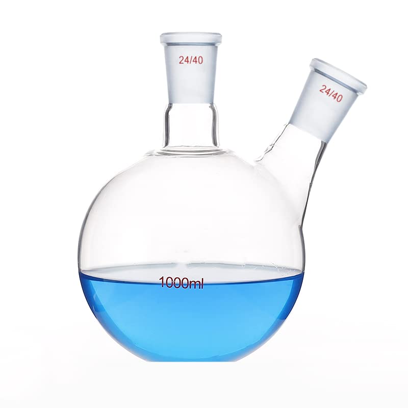 1000ml 24/40 2-Neck Glass Flask Flat Bottom 1L Twins Necks Lab Plat Form Boiling Vessel