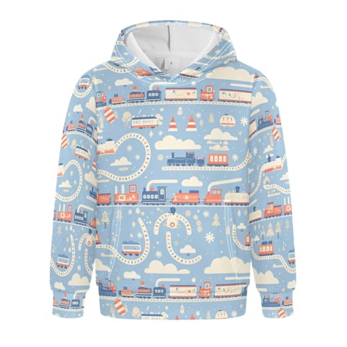 KLL Funny Steam Train Boys And Girls Sweatshirts Casual Pullover Hoodie Kangaroo Pocket