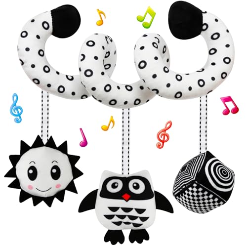 Image of FQKIOMY Black and White High Contrast Baby Toys - Sensory Infant Hanging Carseat & Stroller Toy for Newborns 0-6,6-12Months Perfect Easter Birthday & Baby Shower for Babies Boys Girls