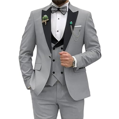 Traje ajustado de 3 piezas para hombre, traje de boda, fiesta, graduación, chaqueta de un botón, chaleco y pantalones, plateado, XXL