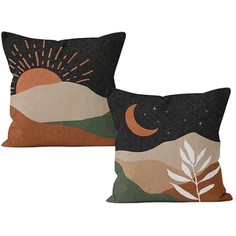 HIWX Abstract Boho Sun Moon Mountains Decorative Pillowcase Set Cover