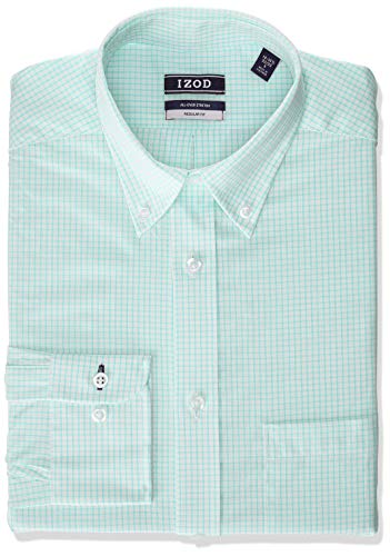 IZOD Men's Dress Shirt Regular Fit Stretch Button Down Collar Check, Seafoam, 17