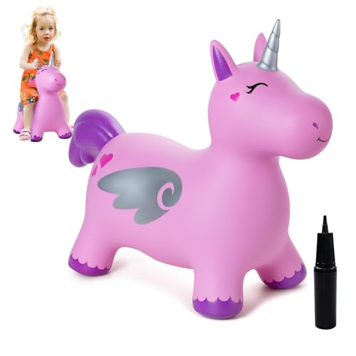 ZOOJOY Unicorn Bouncy Hopper, Inflatable Bouncy Horse Hopping Toys for Toddlers, Indoor Outdoor Bounce and Ride On Bouncer Boys Girls, Birthday Gifts for 18 Months 2 3 4 5 6 Year Old with Pump