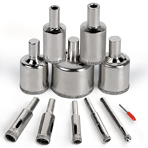 JOHOUSE Diamond Drill Bit Set, 10PCS Hole Saw Set for Granite Stone, Glass, Porcelain, Marble