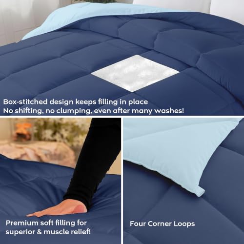 Image of AYKA Reversible Comforter 220 GSM Microfiber Reversible AC Comforter /Blanket for Winter /Quilt /Dohar /Duvets for King Size Blanket /Comforter Double Bed (Aqua & Navyblue, 90 * 100 inch)