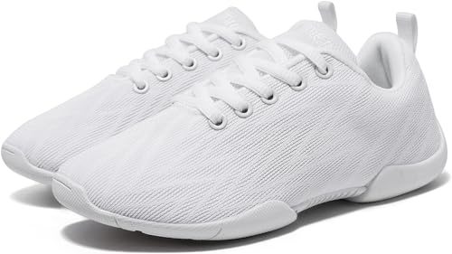 Image of BAXINIER Girls White Cheerleading Shoes Breathable Youth Cheer Competition Sneakers Athletic Training Dance Tennis Walking Shoes
